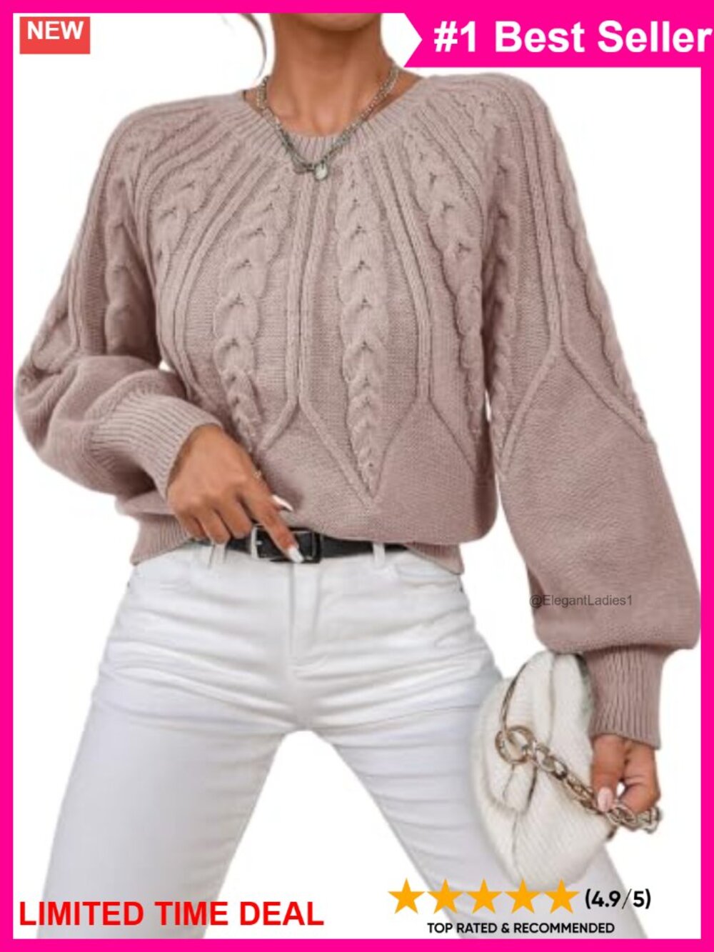 Womens Cable Knit Chunky Sweater Long Sleeve Pullover Fall Winter Top